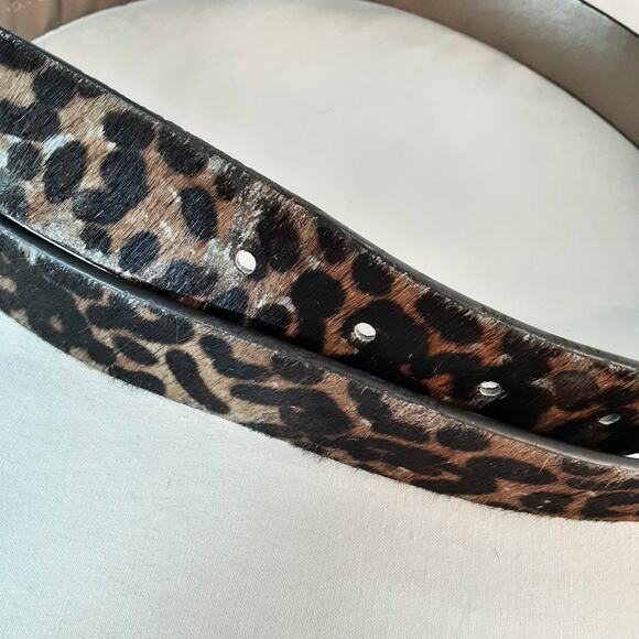 Nine West Hairy Cow Hide Animal Print Belt Medium Waist Black Brown Gray - Picture 8 of 13